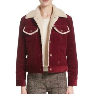 Marc Jacobs Faux Shearling Lined Corduroy Jacket Bordeaux Red M